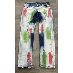 Ashley Stewart Jeans Womens Plus Size 18 Distressed Denim Paint Splatter Accents
